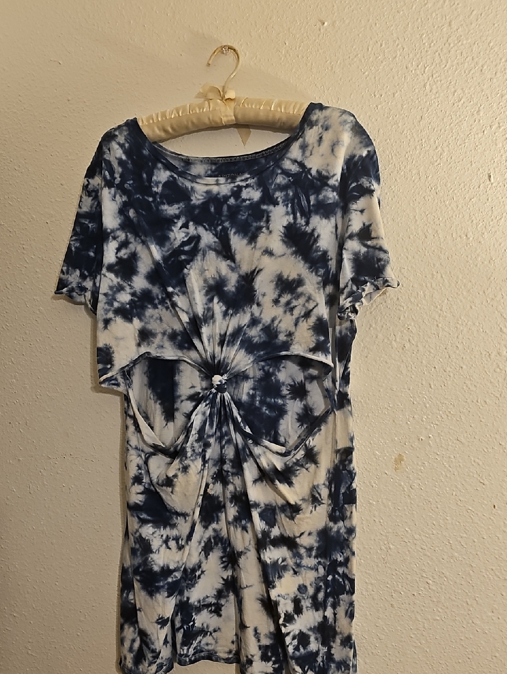 Arizona Jean Company Navy and White Tie-Dye Midi Dress with Front Knot